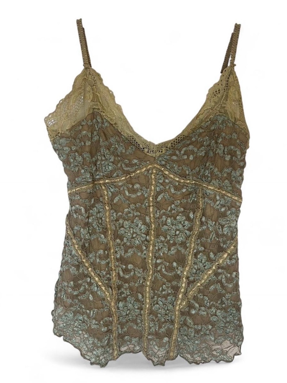 Ann Ferriday Olive Green and Gold Lace Camisole